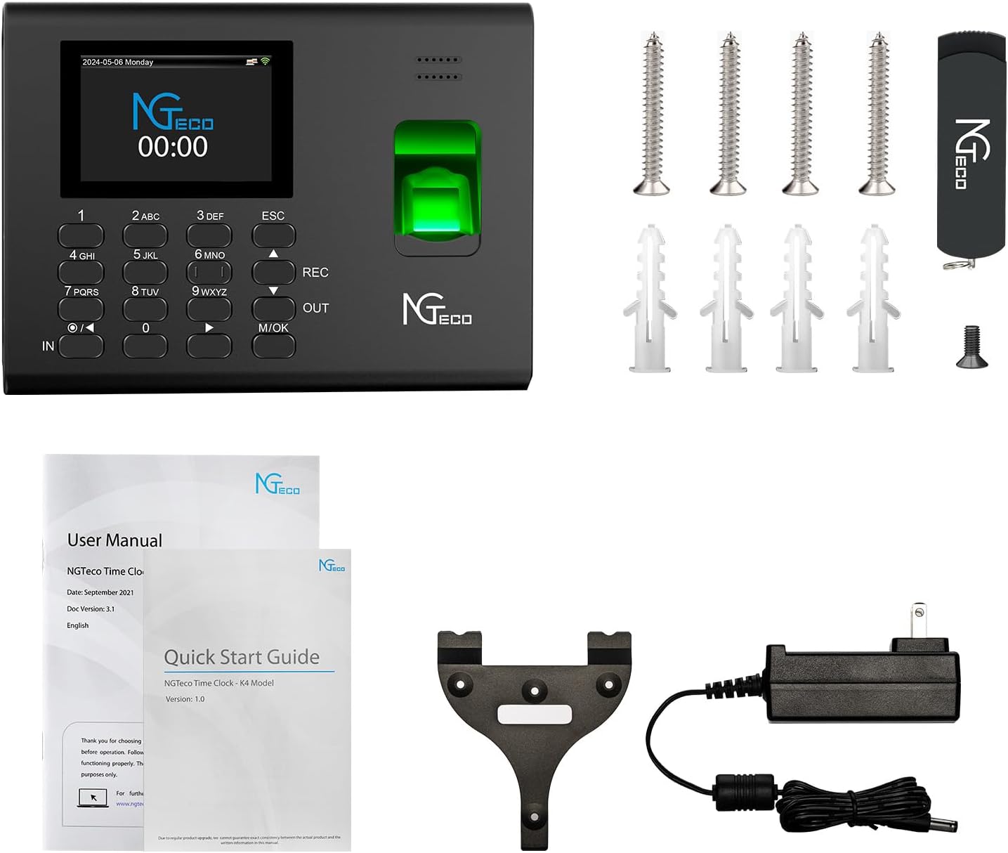 NGTeco APP-Based Fingerprint Time Clock (Model NG-K4) User Manual